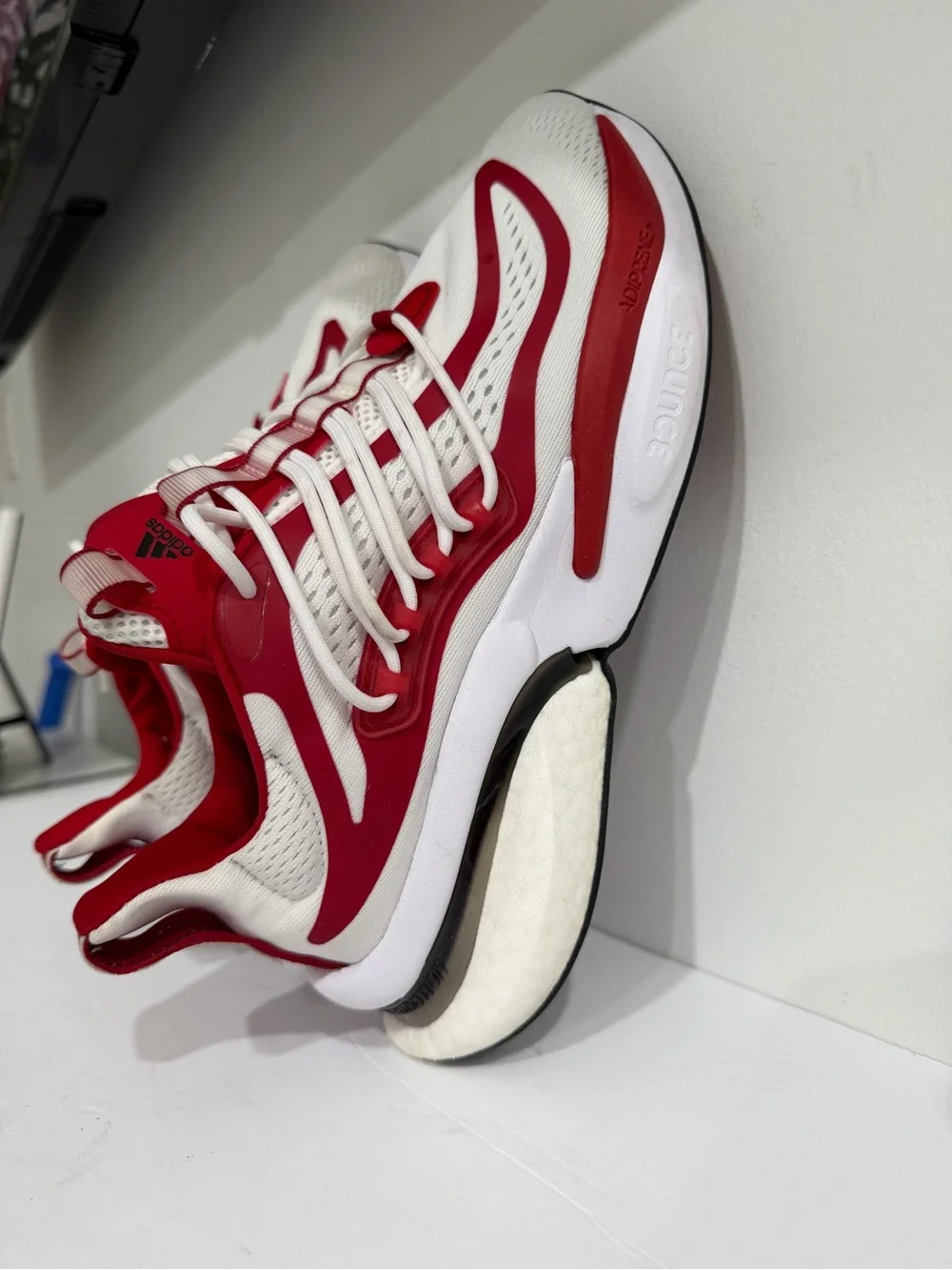 adidas White and Red Athletic Sneakers with Dynamic Overlays